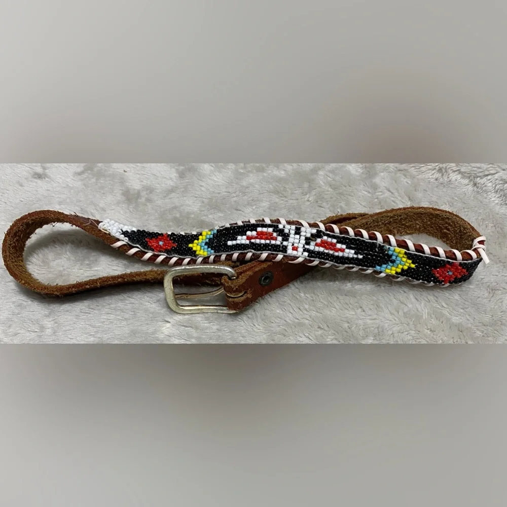 Vintage Boys Beaded Leather Western Belt
